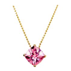 This beautiful pink topaz that has been carefully cut into a cushion cut gemstone is both natural and genuine. This is not a imitation or synthetic stone. The color is vibrant and will make any pink lover happy! The gemstone is set perfectly in a four prong setting and a 1.2 millimeter beaded chain looks gorgeous on either side. The chain is 18 inches long. The details for this beautiful necklace are listed below: Metal Quality: 14 K Yellow Gold Gemstone: Pink Topaz Gemstone Number: 1 Gemstone S Pink Cushion, Topaz Yellow, Pink Cushions, American Modern, Pink Topaz, Star Jewelry, Topaz Gemstone, Cushion Cut, Gold Beads