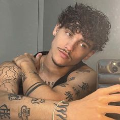 Tattoo On Face For Men, Curly Hair And Mustache, Curly Hair Male Haircut, Gotee Styles Mens, Curly Hairstyles Men Medium, Medium Curly Haircuts Men, Curly Flow Men, Man Curly Haircut, Medium Curly Hair Men