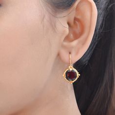 Garnet Vermeil 14K Gold Over Sterling Silver Earring 925 Silver = 4.40 gm. Garnet = 8.10 ct. Garnet is the birthstone for January and is a symbol of friendship. The beautiful earring measures to be 1 inches long including the wire and 0.65 inches wide at its maximum points. The earrings have been made by a team of highly trained and skilled artisans. What is Vermeil 14K Gold? It is a thick layer of 14K Gold plating on 925 Sterling Silver. If for any reason you are not completely satisfied, you m Fine Jewelry Birthstone Earrings As Gift, Round Birthstone Earrings For Her, Birthstone Earrings As Gift For Her, Classic Birthstone Drop Earrings, Classic Pierced Jewelry For May Birthstone, Fine Jewelry Round Birthstone Earrings, Gold Plated Gemstone Earrings For Gift, 14k Gold Earrings For Celebration, Anniversary Jewelry With Birthstone Drop Earrings