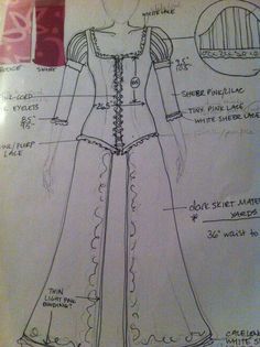 a drawing of a dress with measurements for the front and back, as well as details about it