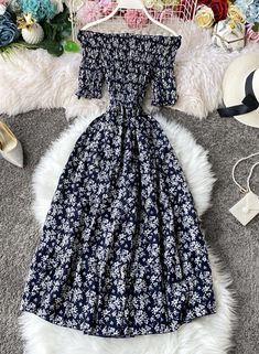 A Line Floral Slim Dress Summer Dress on Luulla Vintage Midi Dresses, Floral Pattern Dress, Cute Dress Outfits, Slim Dress, Suspender Dress, Long Summer Dresses, Slim Dresses, Floral Dress Summer, Sweet Dress