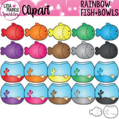 rainbow fish bowl clipart for scrapbooking and paper crafts - instant digital file