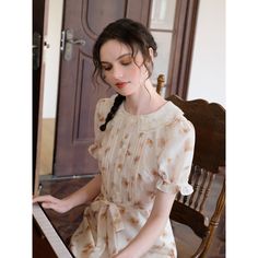 <Size>



 Small size



 Length: 116cm

 Shoulder width: 33cm

 Bust: 82-83cm

 Waist: 66cm

 Sleeve length: 23cm




 Medium size



 Length: 118cm

 Shoulder width: 34cm

 Bust: 86-87cm

 Waist: 70cm

 Sleeve length: 24cm




 Large size



 Length: 120cm

 Shoulder width: 35cm

 Bust: 90-91cm

 Waist: 74cm

 Sleeve length: 25cm 



















































<Material>



 polyester






 ＜Model wearing＞



 Wearing size



 Small size




 Model Dimensions



 Height: 167cm

 Weight: 50kg









 " Feminine Short Sleeve Dresses With Floral Applique, Summer Cream Dress With Floral Applique, Cream Floral Applique Dress For Summer, Cream Dress With Floral Applique For Summer, Cute Beige Floral Embroidery Dress, Fitted Floral Dress With Short Sleeves And Embroidery, Fitted Floral Embroidered Dress With Short Sleeves, Fitted Floral Dress With Short Sleeves, Cute Beige Floral Print Dress