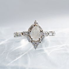 Selene Moonstone Diamond Ring Moon God, Wedding Rings Unique, The Heavens, A Bridge, Diamond Rings Bands, To Heaven, Gorgeous Jewelry, Baguette Diamond, Sterling Silver Bands