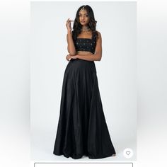 This Is A Brand New W/ Tags 3-Piece Set From The Saree Room. An Elegant Choice In Black Silk With A Subtle Hint Of Sparkle In The Beaded Blouse And Dupatta. These Are All Super Flattering And Versatile Pieces That You Can Wear Together And Then Mix And Match With Other Pieces In Your Collection- Good Investment! The Skirt Retails At 159$ And The Blouse And Dupatta Total 200$ And Are Sold Out At Tsr. Even The Ask Is A Great Value, But I’m Happy To Consider A Reasonable Offer! Blouse Is Not Padded Embellished Floor-length Festive Skirt, Festive Floor-length Embellished Skirt, Festive Embellished Long Skirt Set, Embellished Fitted Skirt For Reception, Festive Embellished Party Skirt, Traditional Floor-length Evening Skirt, Traditional Evening Floor-length Skirt, Festive Evening Lehenga Long Skirt, Silk Festive Evening Skirt