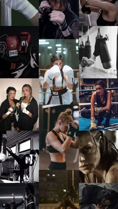 many different pictures of women with boxing gloves