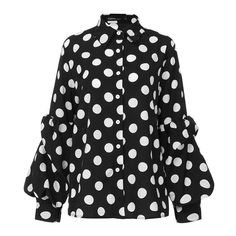 Polka Dot Lantern Sleeve Loose Buttons Retro Shirt Long Sleeve Polka-dot Blouse With Button Closure, Polka Dot Long Sleeve Blouse With Button Closure, Polka Dot Long Sleeve Tops With Button Closure, Polka Dot Button-up Blouse For Fall, Polka Dot Blouse With Button Closure For Fall, Fall Polka Dot Blouse With Button Closure, Fall Polka Dot Pattern Blouse With Button Closure, Polka Dot Long Sleeve Shirt For Workwear, Summer Polka Dot Collared Blouse