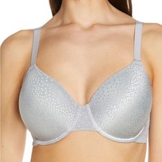 Brand New With Tags Our Best-Selling Smoothing Solution Features An Innovative Band Of Microthin Spacer Fabric That Minimizes Bulge To Give You A Sleek Look. Seamless Underwire Bra Full Coverage Two-Ply Cups Of Soft Inner Fabric Covered With Pretty Dot Jacquard Fabric With Accent Sheen Microthin Spacer Fabric Band Designed To Minimize Back And Side Bulge Extra Back And Side Coverage For Added Smoothing Hidden Sling In Cups For Added Support And Shaping Fully Adjustable Straps For A Customized Fi Fitted Silver Bra, Elegant Gray Underwire Bra, Elegant Fitted Gray Bra, Silver Elegant Fitted Bra, Elegant Fitted Silver Bra, Elegant Silver Underwire Bra, Pink Lace Bra, Casual Basics, Convertible Bra