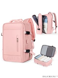 BagForLove - Versatile Expandable Laptop Backpack for Travel and Business Professionals Versatile Portable Backpack Travel Bag, Versatile Portable Travel Backpack, Functional Pink Travel Accessories, Portable Pink Travel Accessories, Everyday Backpack Luggage, Everyday Portable Backpack Luggage, Portable Backpack Luggage For Everyday Use, Pink Portable Luggage For Everyday Use, Portable Everyday Backpack Luggage