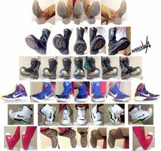 many different types of shoes are shown in this collage with the same color and size