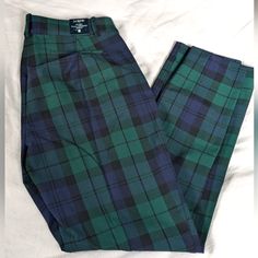 This Pair Of Full-Length Ruby Style J Crew Pants Has Never Been Worn. A Cute Navy And Green Plaid Pattern For Fall In A Size 8. Green Plaid Pants, Plaid Pants Women, Plaid Pants, Green Plaid, Navy And Green, Plaid Pattern, Pant Jumpsuit, J Crew, Full Length