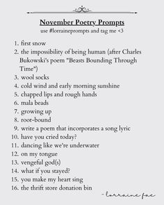 a poem that has been written in the form of an outline for november poetry prompts