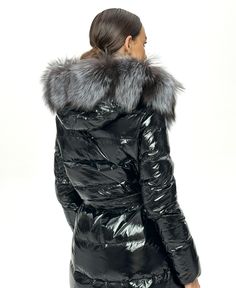 Description: Alaska`s luxurious warm yet lightweight parka insulated with white duck down and trimmed with genuine Silver fox fur. This mid-length parka is crafted from the durable Arctic Tech fabric that is designed to face harsh elements. 2 in 1 style: fully removable fur turns parka to beautiful puffer coat. Product Details: Temperature range: up to -25°C/-13°F Trim: genuine Silver Fox fur Filling: 90% white duck down, 10% white feather Please note: product color may slightly vary due to phot Black Faux Fur Jacket, Quilted Puffer Jacket, Black Down, Padded Coat, Belted Coat, Silver Fox, Down Parka, Wet Look, Fur Hood