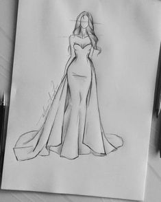 a drawing of a woman in a long dress