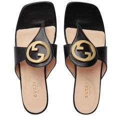 Authentic New Season Retail : $780 Plus Tax Condition: New Size : 38.5 20% Posh Fee Added When You Purchase Via This Platform Serious Clients : Add To Bundle To Communicate Sales Offer Only Black Leather Women's Gold-Toned Hardware Round Interlocking G Leather Sole Flat .6" Heel Height Made In Italy No Returns Thank You Designer Slides, Slides For Women, Gucci Tote, Star Studs, Retro Aesthetic, Gucci Black, Sandals Black, Gucci Shoes, Thong Sandals