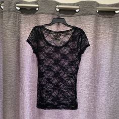 Zenana Outfitters Sheer Blouse. New With Tags. Black Lace Top With Short Sleeves, Black Lace Short Sleeve Tops, Black Lace Crew Neck Top, Crew Neck Lace Tops For Night Out, Casual Black Lace Blouse, Lace Top Short Sleeve For Night Out, Casual Black Stretch Lace Top, Black Stretch Lace Top Casual, Casual Lace Blouse For Night Out