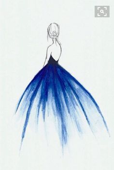 a drawing of a woman in a blue dress