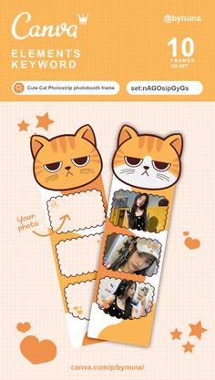 an orange and white photo bookmark with cats on it