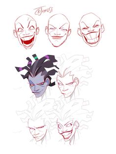 an image of the different faces of jokers in various poses and expressions on paper