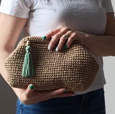 Inspired by nature sustainable fashion ️ ✅Any woman must have this bag for every fashionista. Whether you keeping it to yourself or gifting someone you care, it will be unforgettable. Daily use, a fashionable women's accessory for special occasions ✅I made this beautiful bag from natural paper rope which is organic cotton. ✅The interior of the straw summer bag is fully lined with cotton and has a magnetic button. A lining of the appropriate color is sewn into the crochet raffia bag.  ✨Handmade p Natural Crochet Clutch Bag For Gift, Natural Color Crochet Clutch Bag For Gifts, Natural Color Crochet Pouch Bag As Gift, Handmade Eco-friendly Travel Pouch, Eco-friendly Handmade Rectangular Clutch, Handmade Natural Handheld Clutch, Natural Handmade Pouch For Daily Use, Handmade Natural Color Pouch For Daily Use, Eco-friendly Crochet Clutch Bag