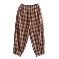 Details: Gender: Women Item Type: Pants Material: Linen Season: Summer Pattern: Plaid Style: Casual, Loose, Retro Waist Type: Elastic Waist Size: One Size Waist: 70.00 - 108.00 cm/ 27.56 - 42.52 " Length: 82.00 cm/ 32.28 " Hip: 124.00 cm/ 48.82 " Thigh: 76.00 cm/ 29.92 " Bottom 36.00 cm/ 14.17 " Summer Patterns, Plaid Fashion, Cropped Trousers, Color Khaki, Suits You, Trousers Women, Harem Pants, Elastic Waist, Blue Grey