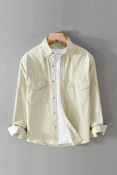 Shirts Type: Casual Shirts Applicable Scene: Casual Style: Casual Sleeve Length(cm): Full Applicable Season: Spring and Autumn Gender: MEN Item Type: SHIRTS Collar: Turn-down Collar Material: cotton Closure Type: Single Breasted Sleeve Style: regular Fabric Type: Broadcloth Pattern Type: Solid Beige Cotton Tops With Casual Collar, Beige Cotton Top With Casual Collar, Beige Shirt With Pockets And Casual Collar, Khaki Cotton Collared Shirt, Khaki Cotton Top With Casual Collar, Casual Khaki Cotton Shirt, Beige Cotton Button-up Shirt, Casual Beige Cotton Shirt, Beige Long Sleeve Cotton Shirt