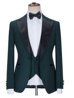 Tailored Tuxedo With Lapel Collar, Tailored Tuxedo With Lapel Collar And Buttons, Green Tuxedo Blazer With Notch Lapel, Green Single Breasted Tuxedo For Business, Green Single-breasted Tuxedo For Business, Fitted Long Sleeve Tuxedo With Pockets, Single Breasted Three-piece Tuxedo With Lapel Collar, Fall Single Button Tuxedo With Suit Collar, Fall Single Button Tuxedo