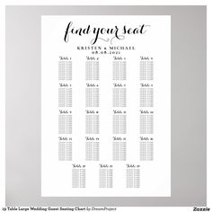 the printable seating chart for a wedding is shown in black and white, with text that reads find your seat