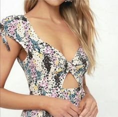 $129 Free People Mini Dress Floral Print Front Cut Out Size Small  | eBay