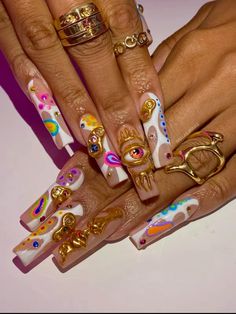 Gelly Nail Designs, Acrylic Accessories, Hello Nails, Drip Nails, Unique Acrylic Nails, Coffin Nails Designs, Fire Nails