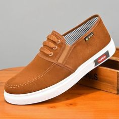 Category:Casual Shoes,Sneakers; Upper Materials:Canvas; Embellishment:Splicing; Season:Summer; Gender:Men's; Activity:Walking Shoes; Toe Shape:Round Toe; Style:Casual,Vintage; Outsole Materials:TR; Occasion:Outdoor,Daily; Closure Type:Loafer; Function:Breathable; Pattern:Letter; Listing Date:05/30/2023; 2023 Trends:Comfort Shoes; Foot Length:; Foot Width:; SizeChart1_ID:2:184042; Size chart date source:Provided by Supplier. Casual Slip-on Low-top Boat Shoes, Brown Casual Slip-ons With Flat Bottom, Casual Brown Sneakers With Flat Bottom, Casual Brown Low-top Boat Shoes, Casual Lace-up Boat Shoes, Gray Casual Loafers With Flat Heel, Casual Brown Flat Slip-on Sneakers, Brown Canvas Shoes With Rubber Sole For Spring, Casual Brown Flat Boat Shoes