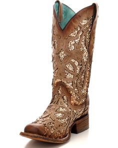 Corral Women's Orix Glitter Inlay & Studded Cowgirl Boots - Square Toe, Brown Country Shoes Boots, Cowgirl Boots Square Toe, Cowgirl Boots Wedding, Cowgirl Boots Square Toed, Classic Black Boots, Country Shoes, Bota Country, Womens Cowgirl Boots, Bridal Boots