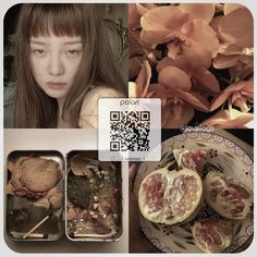 a collage of photos with flowers and food