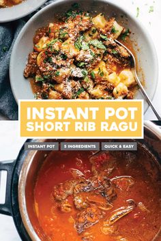 the instant pot short rib ragu recipe is ready to be eaten and put in the slow cooker