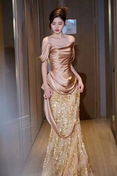 Champagne Shiny Off Shoulder Mermaid Long Prom Dresses with Gold Sequins, Mermaid Champagne Formal Evening Dresses WT1482 Shiny Prom Dresses, Prom Dresses Shiny, Champagne Gold Bridesmaid Dresses, Senior Thesis, Popular Prom Dresses, Dresses Off The Shoulder, Gold Dresses, Fashion Girly, Gold Bridesmaid Dresses