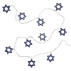 blue and white star of david string lights on a white background for hanukkah