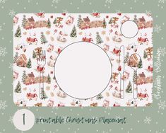 a place mat with christmas decorations on it