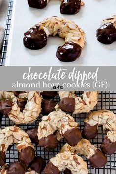 chocolate dipped almond cookies gf are on a cooling rack and ready to be eaten