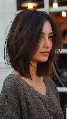 Enhance Your Elegance: 25 Slimming Hairstyles for Round Faces Haircut For Medium Length 2024, Short Hairstyle Women Face Frame, Hair Color For Short Straight Hair, Shoulder Length A Line Haircut, Lob Haircut With Face Framing, Sophisticated Medium Length Hairstyles, Single Tone Hair Color, Bruttene Hair, Womans Medium Haircut