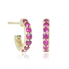 Gump's Signature Petite Ruby Hoops Huggie Hoop Earrings, Cute Jewelry, Ruby, Hoop Earrings, Yellow Gold, Pure Products, Yellow, Gold, Quick Saves