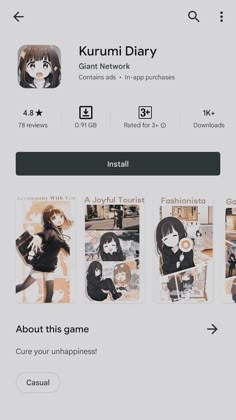 an iphone screen showing the user's profile and description for kurumi diary