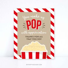 a card that says, you make us pop with appreciation thanks for all that you do