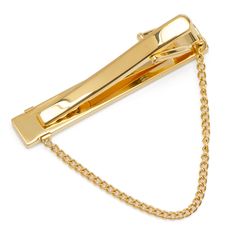 Our gold-plated stainless steel tie clip with an attached chain has been polished to a high shine, forming the perfect accessory for your formal wardrobe. The spring-loaded backing will keep your tie securely in place while also bringing back a classic look. Our tie clip will stand up to wear and maintain its sleek, shiny look thanks to being crafted from durable stainless steel. Pairs beautifully with any of our polished stainless steel cufflinks. Tie Bar Clip, Tie Bar, Polished Stainless Steel, Tie Clip, Classic Looks, Gold Chain, Gold Chains, Stand Up, Cufflinks