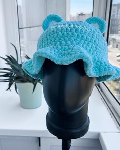 turquoise bear bucket hat Marceline Crochet, Crochet Cute Hat, Bear Bucket Hat, Random Crochet, Crochet Bear Hat, Easy Crochet Hat, Crochet Cute, Bullet Journal Paper, Crochet Bucket Hat