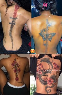 the back of a woman's body with tattoos on her upper and lower back