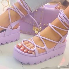 Girls Shoes Teenage, Pretty Sandals, Fashion Shoes Heels, Shoes Heels Classy, Kawaii Shoes, Shoes Outfit Fashion, Purple Shoes, Fancy Shoes