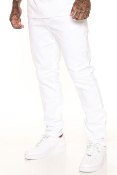 Available In White. 5 Pocket-Style Zip Fly Slim Fit Classic Clean Finish 32" Inseam 98% Cotton 2% Spandex Imported | Mens Cornell Slim Jeans in White size 32 by Fashion Nova Casual White Slim Fit Bottoms, Casual Fitted White Jeans, Slim Fit White Cotton Bottoms, White Slim Fit Cotton Bottoms, White Cotton Slim Fit Bottoms, Casual White Straight Fit Bottoms, White Relaxed Fit Elastane Bottoms, Fitted White Cotton Jeans, White Fitted Cotton Jeans