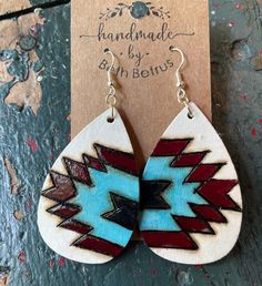 Everyday Hand Painted Dangle Jewelry, Handmade Southwestern Style Jewelry, Handmade Southwestern Style Everyday Jewelry, Artistic Hand Painted Brown Earrings, Hand Painted Drop Earrings For Everyday, Unique Hand Painted Earrings For Everyday, Unique Hand Painted Everyday Earrings, Unique Hand Painted Earrings For Everyday Wear, Hand Painted Artsy Earrings For Everyday