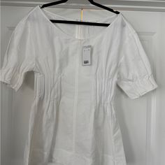 Size 8. Nwt. Cos Blouse. Elegant Cotton Tops For Daytime, Fitted Cotton Top For Daytime, Fitted Cotton Blouse For Daytime, Daytime Cotton Blouse With Relaxed Fit, Spring Fitted Tops New With Tags, Fitted Spring Tops New With Tags, White Relaxed Fit Blouse For Daytime, Chic Fitted Daytime Blouse, Relaxed Fit Short Sleeve Blouse For Daytime