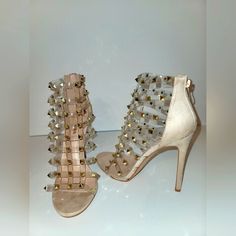 Brand New! Fashion Nova Tan & Gold Studded Sandals Size 10 Trendy Beige Sandals For Party, Trendy Beige Party Sandals, Beige High Heel Sandals For Party, Beige High Heel Party Sandals, Beige Closed Toe Sandals For Party, Beige Open Toe Sandals For Party, Beige Open Toe Party Sandals, Trendy Beige Sandals For Night Out, Beige Open Heel Party Heels